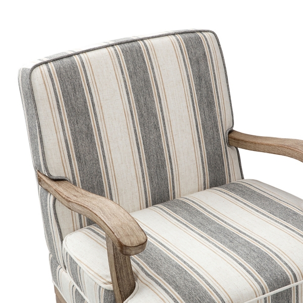 Farmhouse Gray & Brown Striped Armchairs, Set of 2