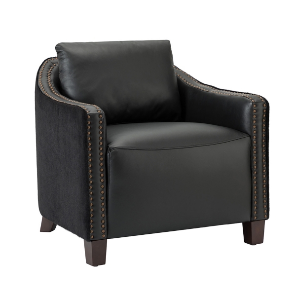 Andrea Black Leather & Velvet Accent Chair Kirklands Home