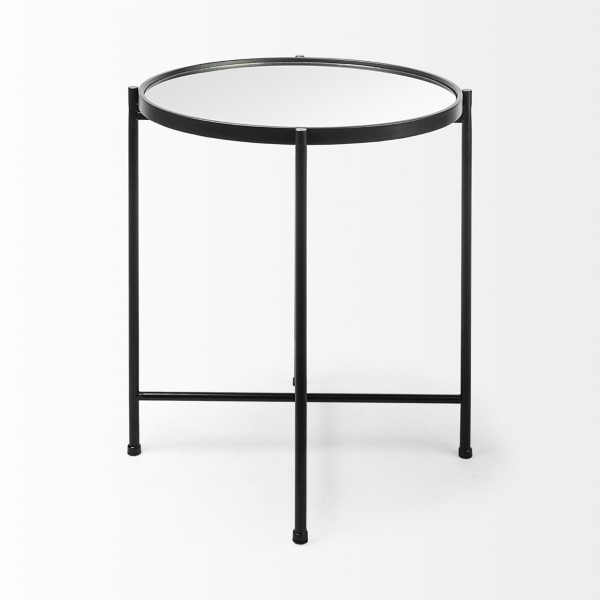 Tall Round Black Metal Criss-Cross Side Table
