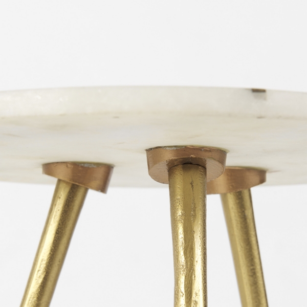 Short Round White Marble and Gold Side Table