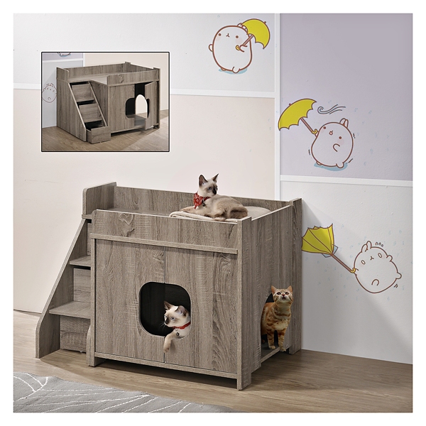 Wood 2-Level Cat House
