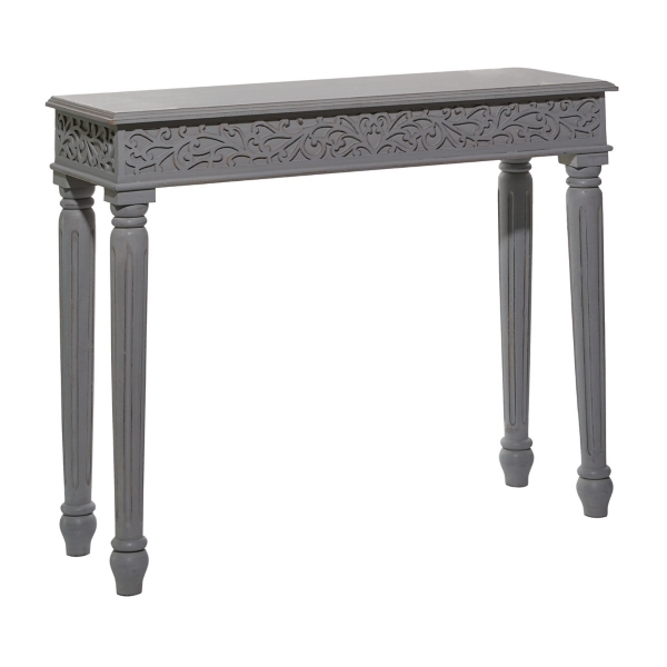 Gray Carved Wood Console Table