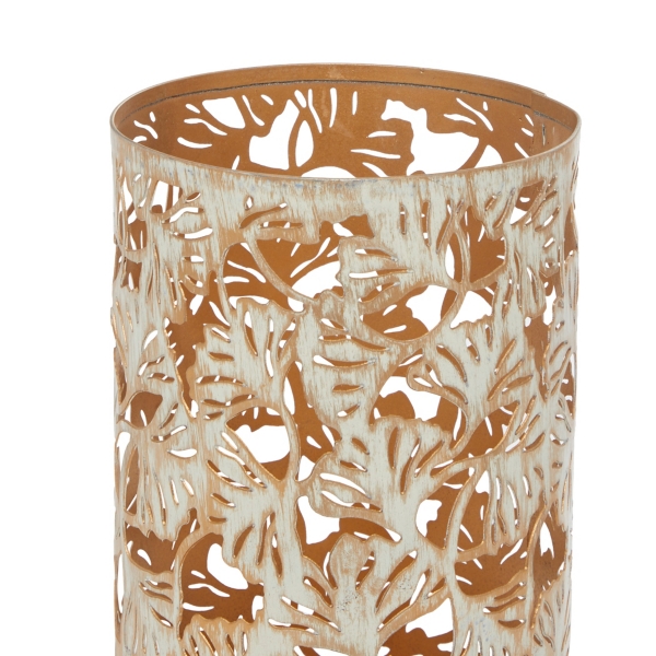 Gold Metal Leaf Patterned Candle Holders, Set of 3