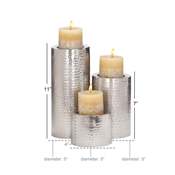 Silver Hammered Metal Candle Holders, Set of 3