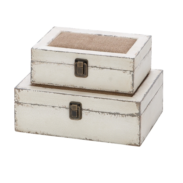 White Distressed Burlap Wooden Boxes, Set of 2 | Kirklands Home