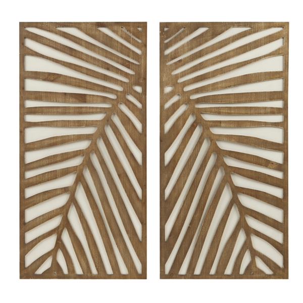 Brown Wood Birch Palms Wall Plaques, Set of 2