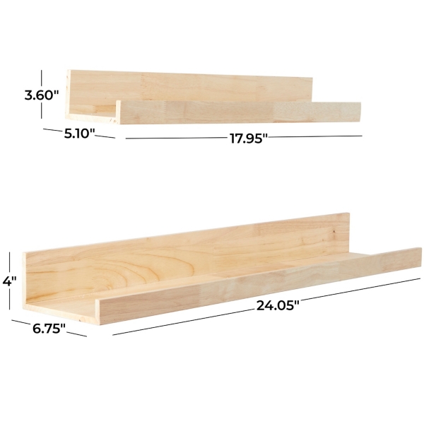 Natural Wood Floating Shelves, Set of 2