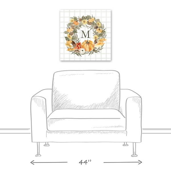 Personalized Check Wreath Monogram Canvas Print