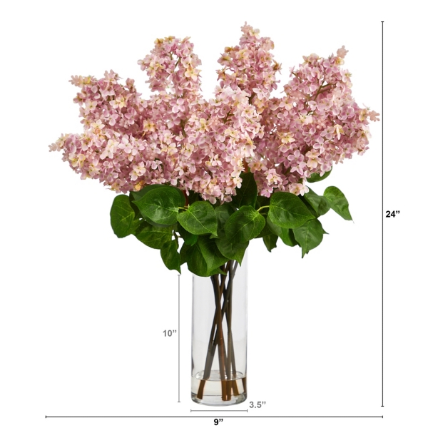 Pink Lilac Arrangement in Glass Vase