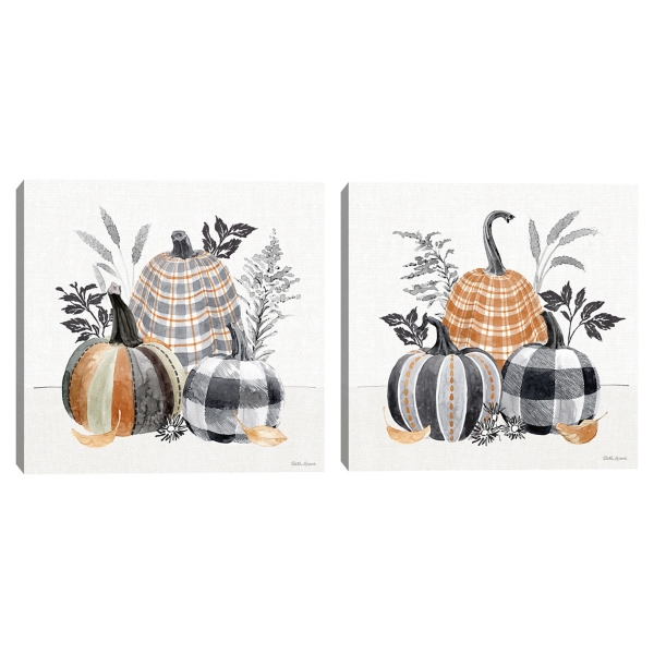 Plaid Pumpkins Canvas Art Prints, Set of 2