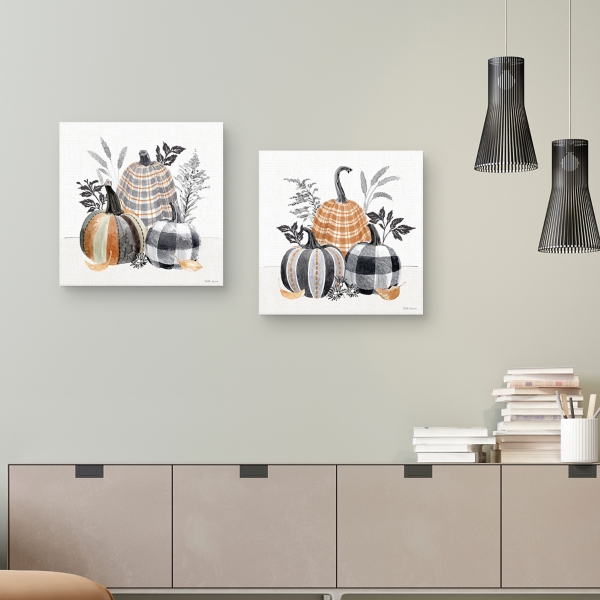 Plaid Pumpkins Canvas Art Prints, Set of 2
