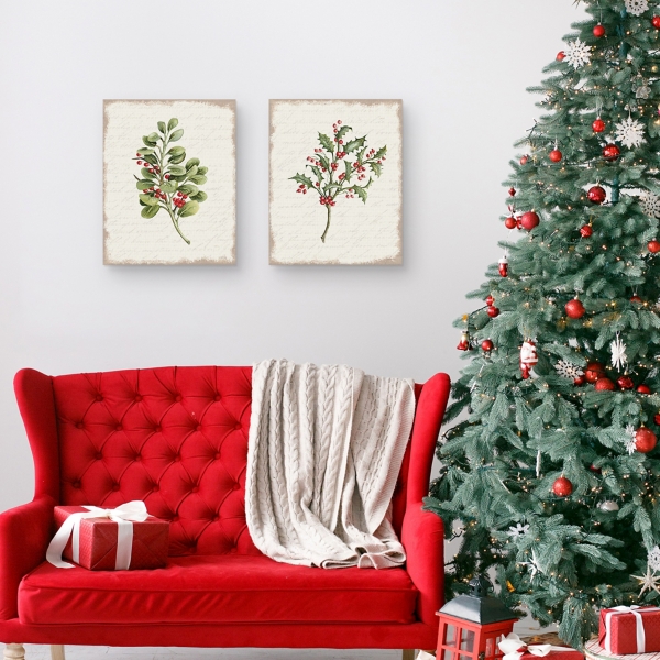 Holly Berries Canvas Art Prints, Set of 2