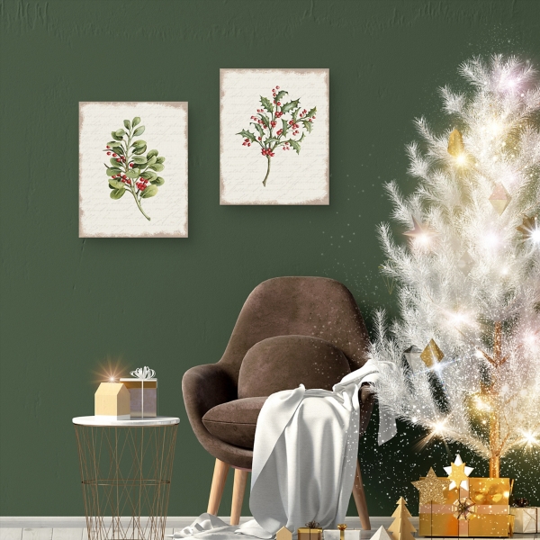 Holly Berries Canvas Art Prints, Set of 2