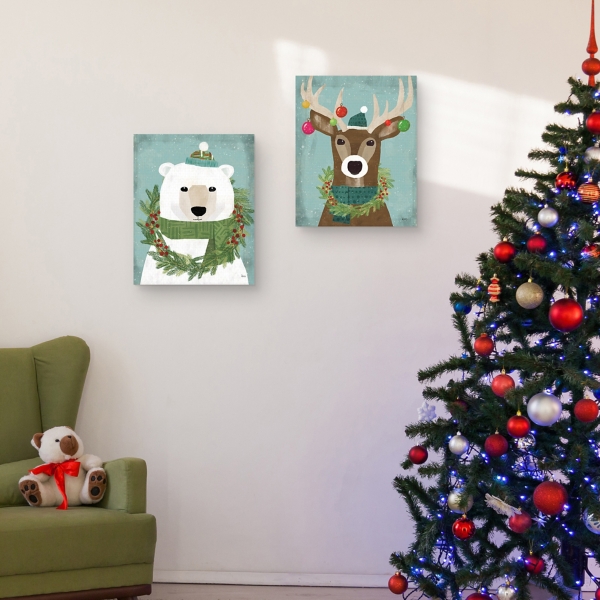 Holiday Animals Canvas Art Prints, Set of 2