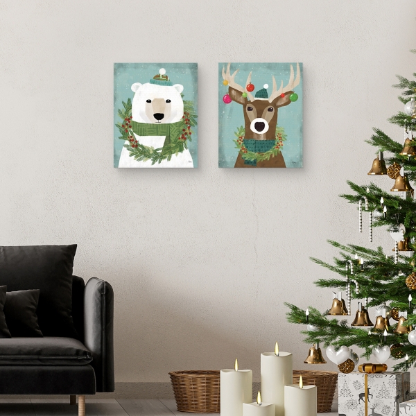 Holiday Animals Canvas Art Prints, Set of 2