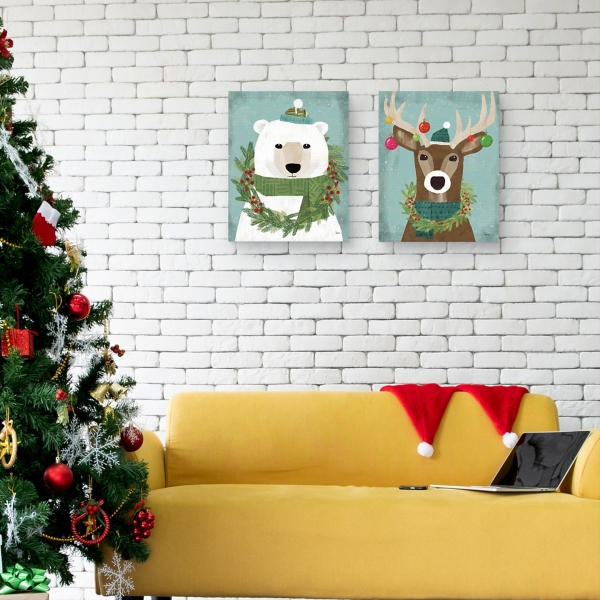 Holiday Animals Canvas Art Prints, Set of 2