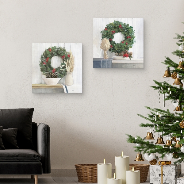 Natural Christmas Wreaths Canvas Prints, Set of 2
