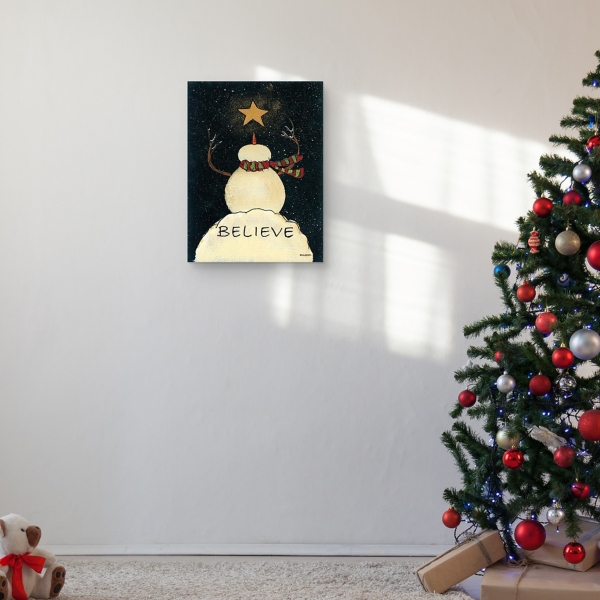 Believe Snowman Canvas Art Print