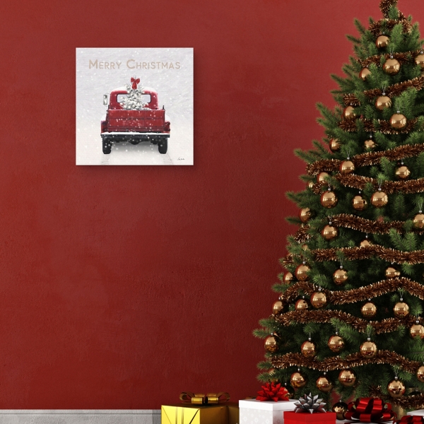 Merry Christmas Snowy Truck Canvas Art Print