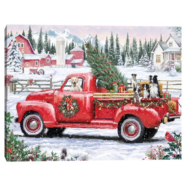 Christmas Dogs & Vintage Truck Canvas Art Print