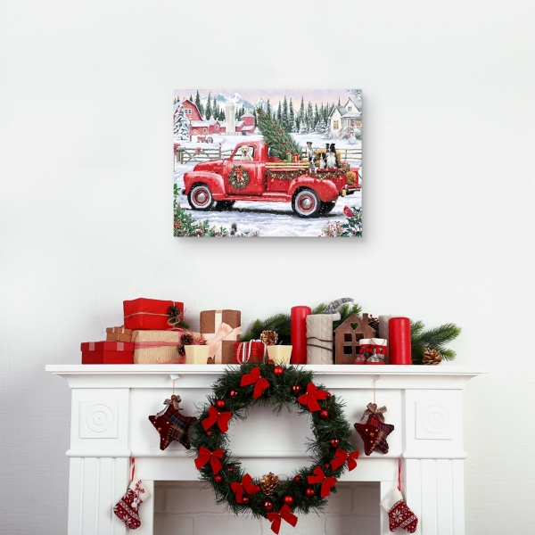 Christmas Dogs & Vintage Truck Canvas Art Print