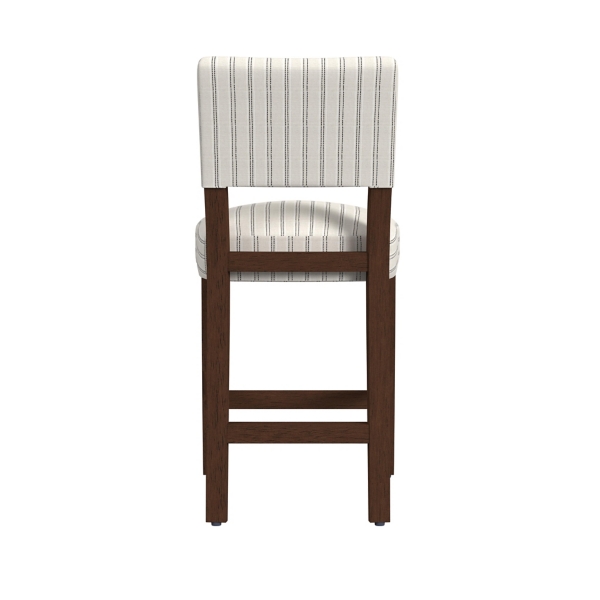 White and Blue Striped Dark Walnut Counter Stool