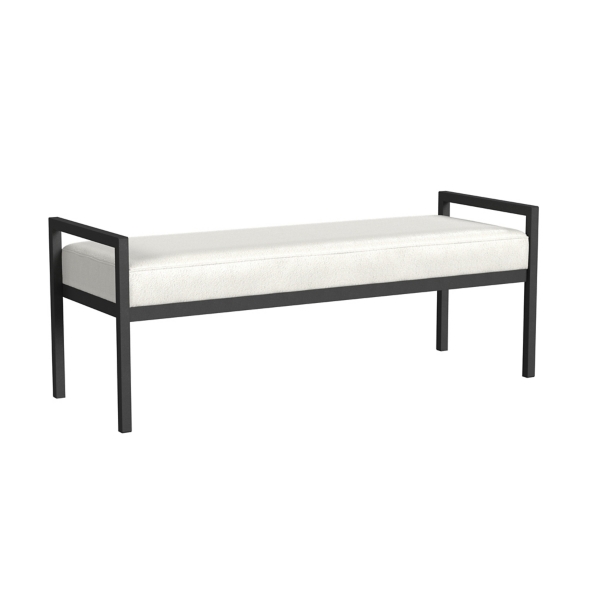 White Boucle Black Metal Bench