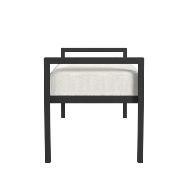White Boucle Black Metal Bench