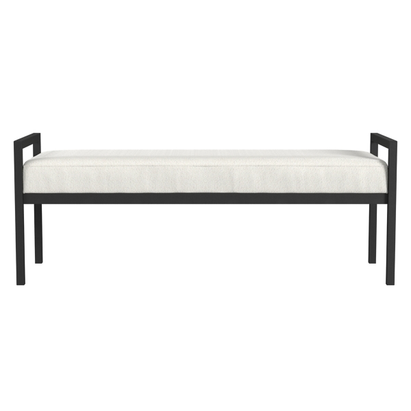 White Boucle Black Metal Bench