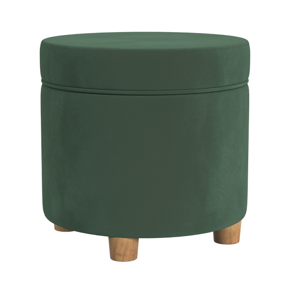 Moss Green Round Velvet Storage Ottoman