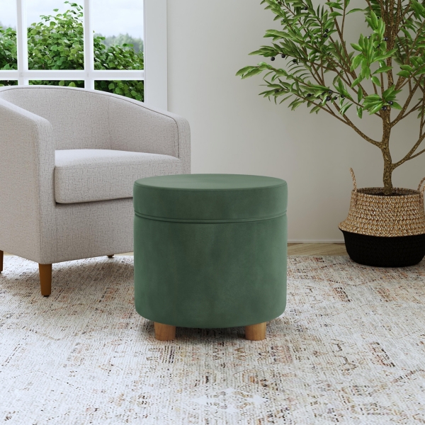 Moss Green Round Velvet Storage Ottoman