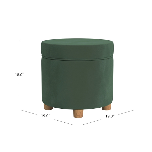 Moss Green Round Velvet Storage Ottoman