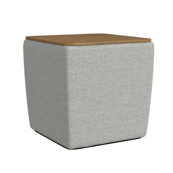 Gray Upholstered Storage Ottoman with Wood Lid