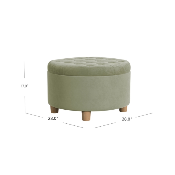 Sage Green Round Velvet Tufted Storage Ottoman