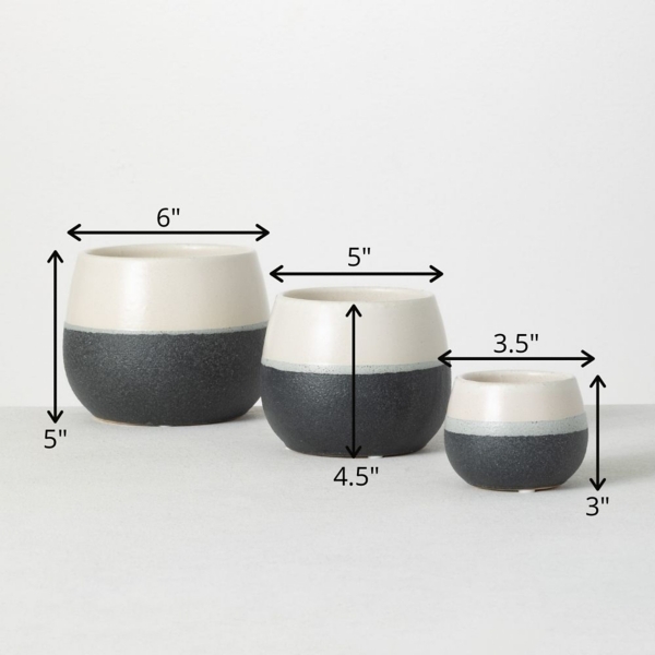 Black and White Ceramic Planters, Set of 3