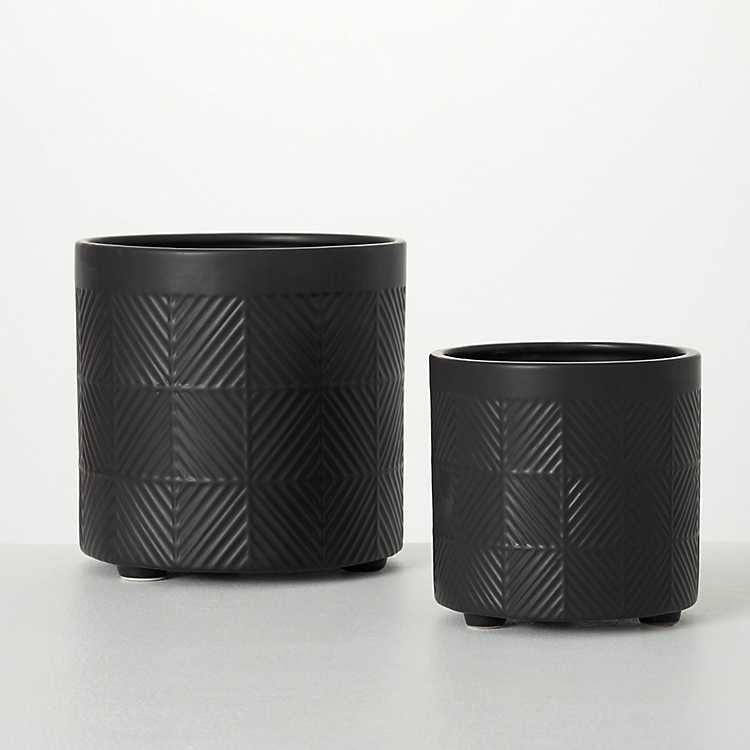 Onyx Textured Ceramic Footed Planters, Set of 2 | Kirklands Home