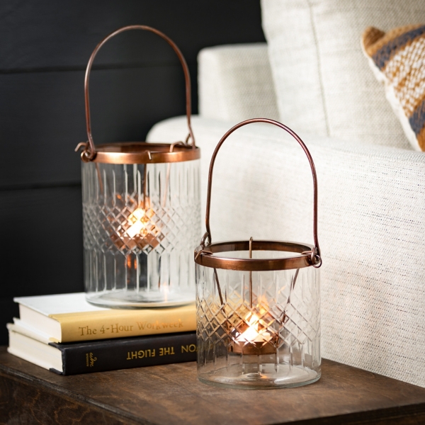 Bronze Metal and Glass Tealight Lanterns