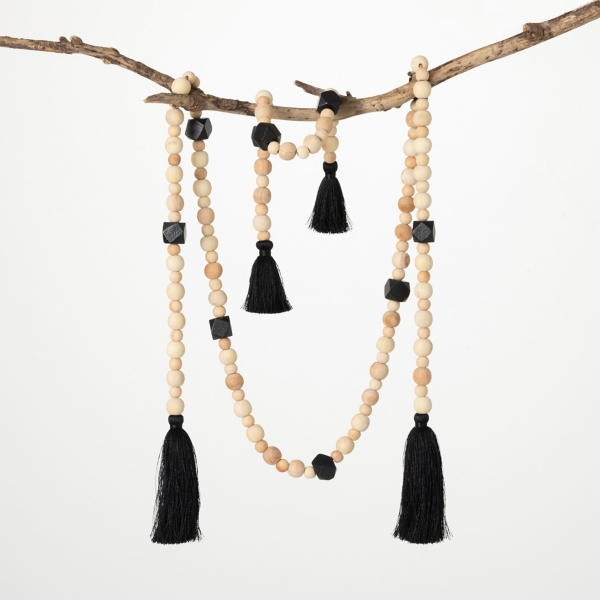 Natural and Black Wood Bead Garlands, Set of 2 Kirklands Home