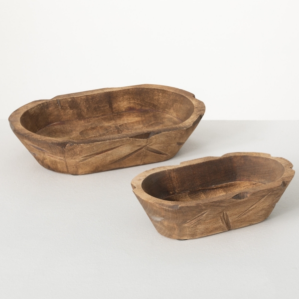 Hand Carved Oblong Wood Dough Bowls, Set of 2 Kirklands Home
