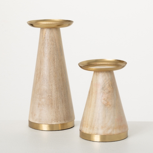 Gold Wood Tapered Pillar Candle Holders, Set of 2 Kirklands Home