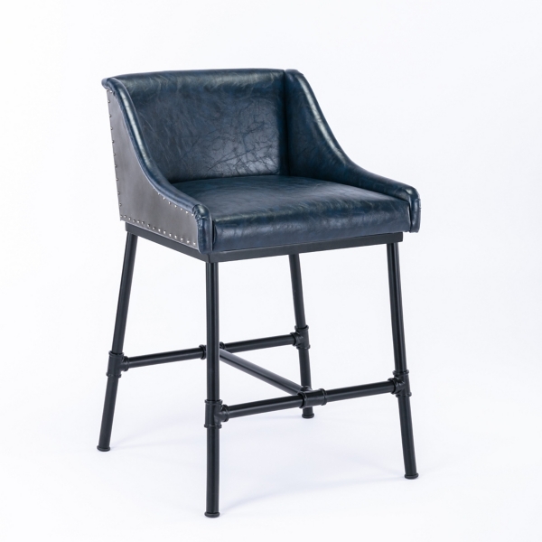 Midnight Blue Faux Leather Parlor Bar Stool