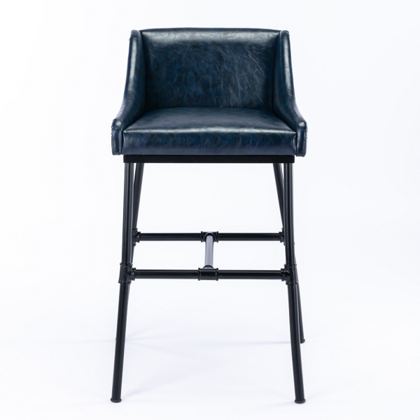 Midnight Blue Faux Leather Parlor Bar Stool