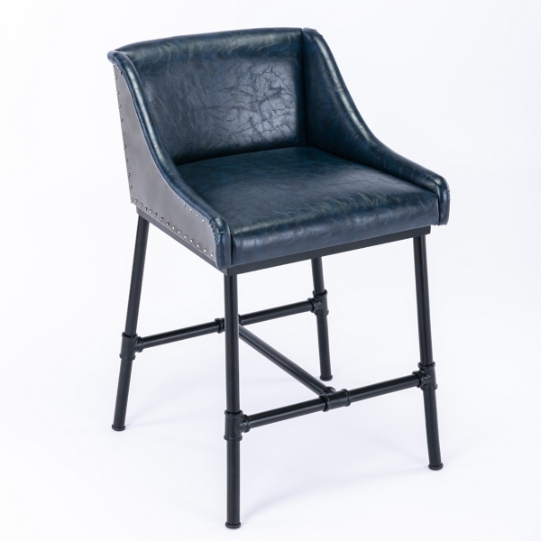 Midnight Blue Faux Leather Parlor Bar Stool