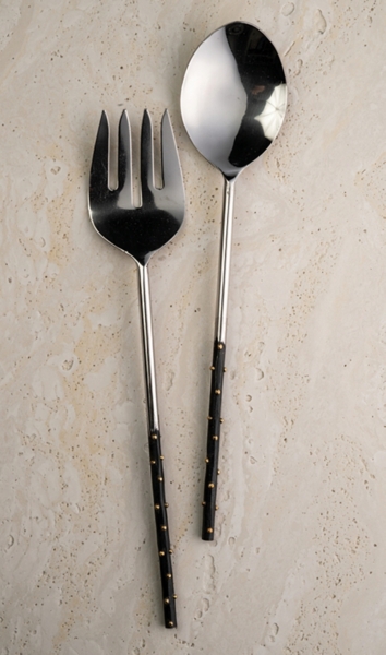 Black and Gold Dotted Salad Servers, Set of 2