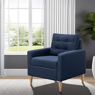 Navy tufted accent outlet chair with nailhead trim