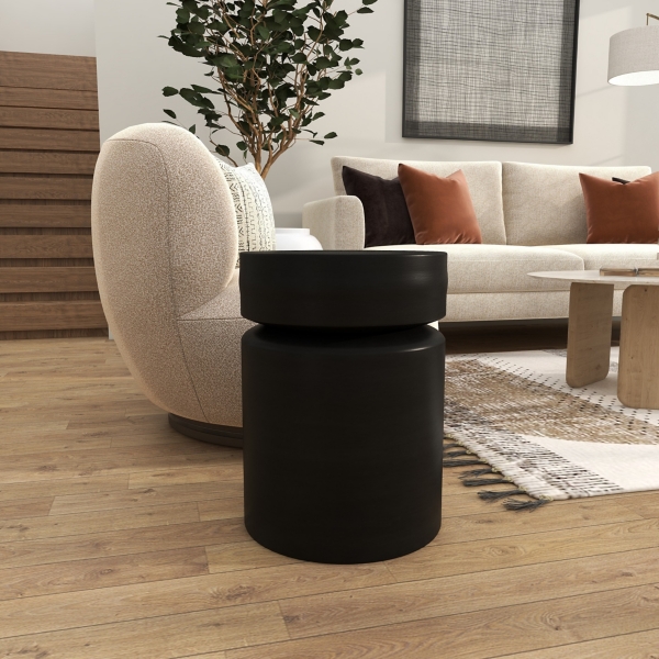 Black Metal Round Drum Accent Table