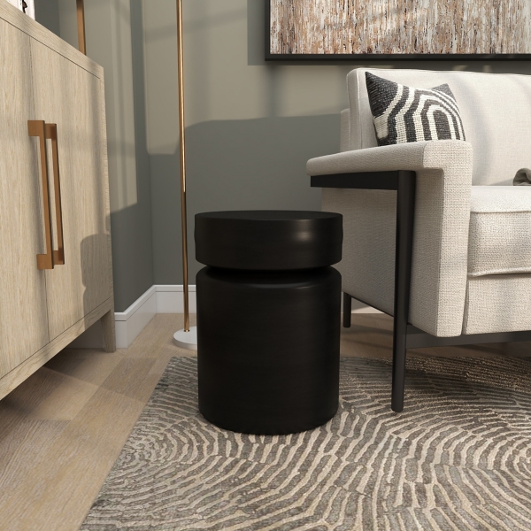 Black metal drum side table sales