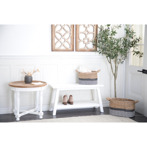 Kirklands White Wood Bench with Slatted Wood Base | Hamilton Place