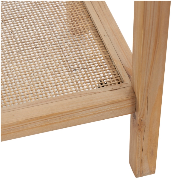 Wood Glass Top Console Table with Rattan Shelf