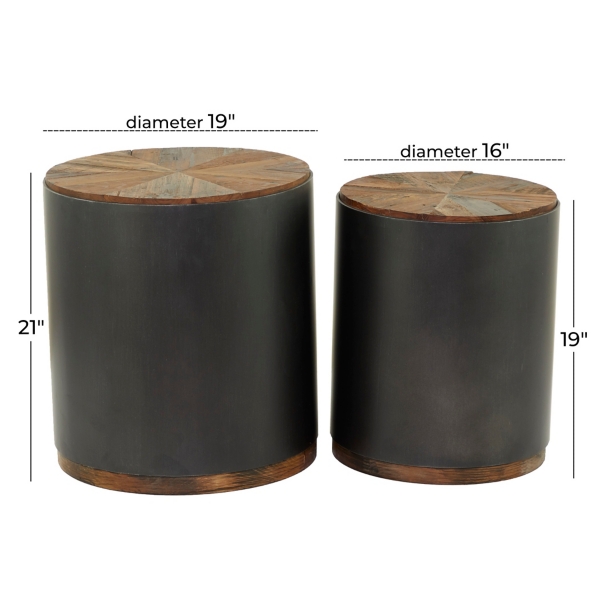 Kirklands Round Metal and Wood Accent Tables, Set of 2 Hamilton Place